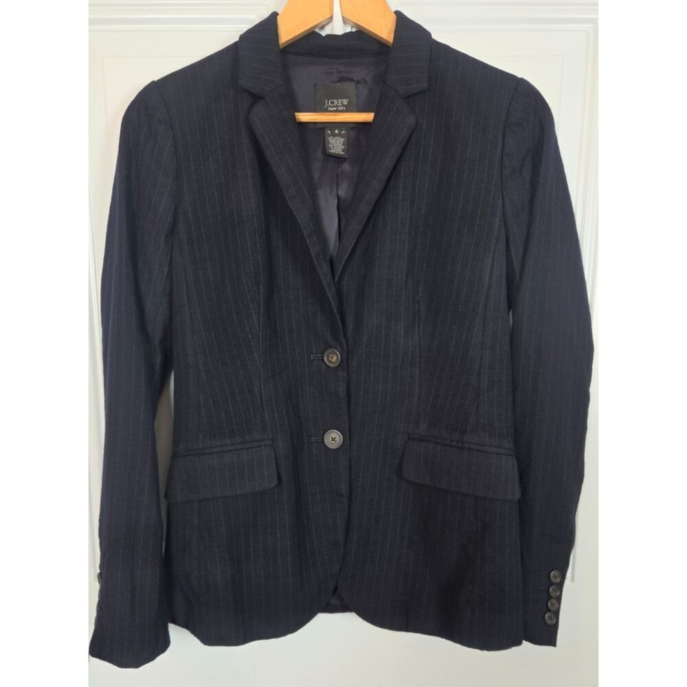 J. Crew Womens Super 120's Wool Pinstripe Blazer Jacket Size 4